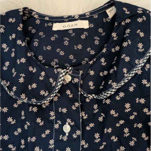 Doen Paz Organic Cotton Pajama Top XXS Navy Blue Floral Print - Picture 3 of 6